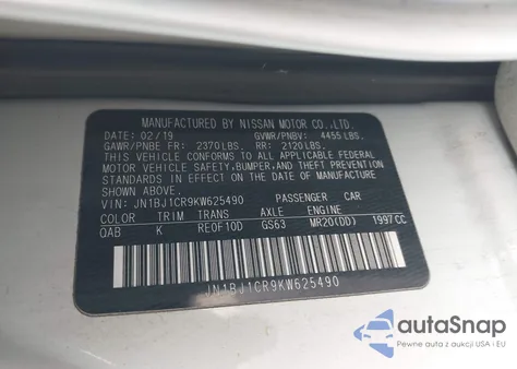 2019 Nissan Rogue Sport Sl из США, поврежденный, VIN JN1BJ1CR9KW625490